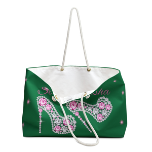 Personalized Pink and Green Bling Rhinestone Weekender <b>Bag</b> <b>Large</b> Capacity Travel Tote <b>Beach</b> Overnight Bridesmaid Gift <b>Bag</b> - Product Image 3