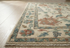 พรมขนสัตว์ถักมือลายดอกไม้ สีครีม-น้ำเงิน สไตล์วินเทจแบบตะวันออก สำหรับห้องนั่งเล่นและห้องนอน - Product Image 3