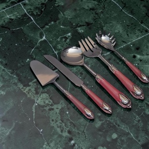 Classic Metal Serving Utensils Set With Red Handles <b>Mirror</b> Polish Long Handle Durable For Wedding Occasion - Product Image 6