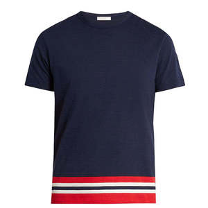 <b>Mens</b> Navy Blue Striped Hem Crew Neck T-<b>Shirt</b> Short Sleeve Cotton Casual Summer Basic Top Custom Logo OEM ODM Wholesale Apparel - Product Image 3