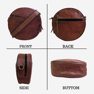 Women’s Genuine Leather Circular Crossbody <b>Bag</b> – Small Round Shoulder Purse, Adjustable <b>Strap</b>, Brown - Product Image 2