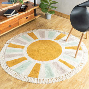 Alfombra Redonda de Algodón con Estampado Solar, Acolchada, Ecológica y de Pelo Medio para Sala de Estar, Pasillo o Dormitorio Infantil - Product Image 6