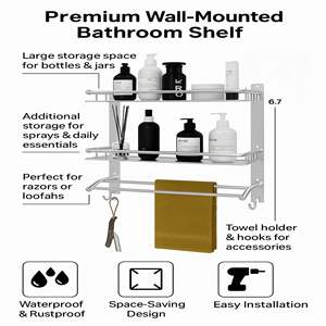 Étagère murale pour salle de bain – Organisateur de douche en acier inoxydable avec barre porte-serviettes, support de salle de bain multifonctionnel antirouille - Product Image 4
