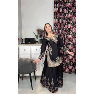 Ensemble de vêtements de fête pour femmes de créateur Sharara Plazzo Dupatta - Product Image 5