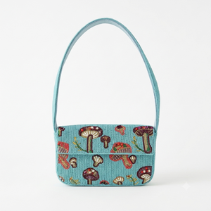 Handmade Mushroom Beaded <b>Shoulder</b> <b>Bag</b> <b>Women</b> Turquoise Forest Flap Evening Clutch Underarm Handbag Purse - Product Image 1