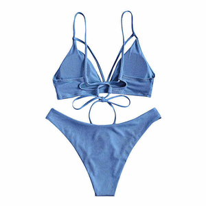 New OXLO LEATHER Women Tankinis 2-Piece <b>Bikini</b> Sets Front Plunge Neck Quick Dry Breathable Anti-Bacterial Seamless Solid Plus - Product Image 2