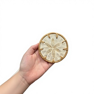 High quality rattan <b>plate</b> and rattan coasters for home decor mother of pearl mosaic coasters conch placemate wholesale hot sale - Product Image 1