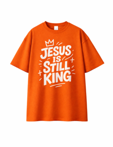 Camiseta Naranja con Estampado de Jesús es Rey, para Hombre y Mujer, Estilo Cristiano, Algodón Vintage, Streetwear, Religiosa, de Manga Corta, Talla Grande - Product Image 1