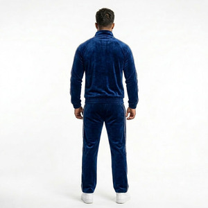 Survêtement unisexe EKIN IMPEX de luxe en velours bleu marine - Veste zippée simple et pantalon imperméable, respirant et léger pour l'automne, style décontracté - Product Image 2