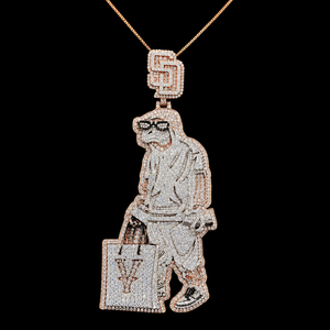 Colgante de Mono de Dibujos Animados Chapado en Oro Rosa de Gran Venta con Bolsa y Logotipo SD, Micro Pavé de Diamantes Moissanita, Amuleto de Joyería Hip Hop para Hombre - Product Image 2