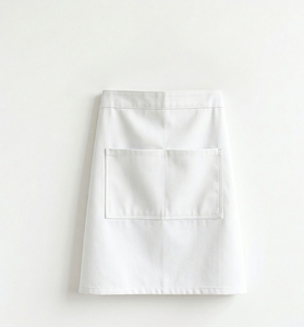 Delantal de cintura tejido de algodón blanco con bolsillo frontal para mujer, uniforme para personal de servicio en restaurantes y bares - Product Image 1