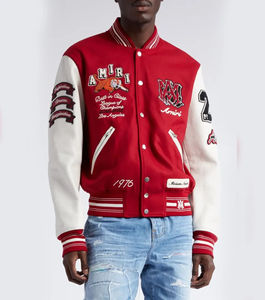 Veste universitaire pour homme en laine 100% brodée rouge et blanche pour l'hiver, avec boutons sur le devant et patchs sur les manches, pour un usage décontracté - Product Image 1