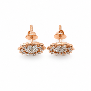 Boucles d'oreilles clous florales en or rose 18 carats avec diamants sertis clos, poli miroir, pour femme, bijoux de créateur, idéales pour fêtes et mariages - Product Image 5