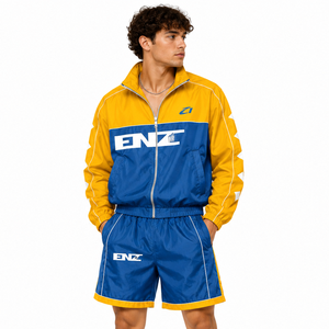 Survêtement unisexe streetwear color block imperméable coupe-vent avec short et veste, zippé réfléchissant pour hommes et femmes, et sweats à capuche pour hommes - Product Image 1