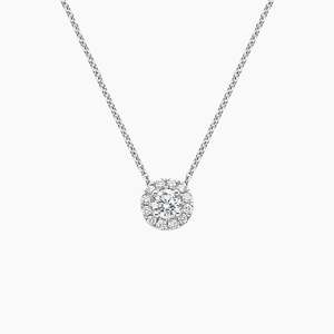 Round Halo Lab Grown Diamond Pendant <b>Necklace</b> in 14K White Gold Classic Sparkle Design Elegant Gift Jewelry for Women - Product Image 1