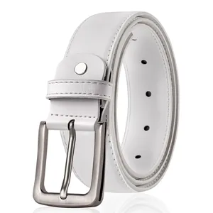 Ceinture décontractée blanche pour homme avec boucle à verrouillage automatique, largeur 35 mm, couleur unie, durable, prête à offrir - Product Image 4