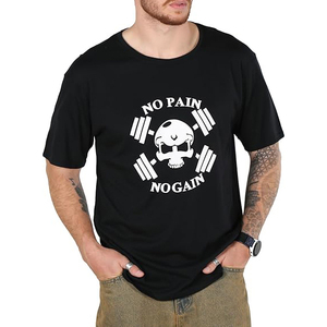 Men's Black T-<b>Shirt</b> With Skull And Dumbbell Print O-Neck Short Sleeve Casual Regular Fit 100% Cotton Jersey Knitted - Product Image 3