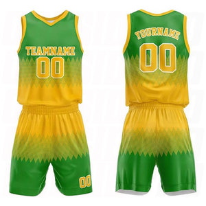 Uniformes de Baloncesto Modernos en Amarillo y Verde, Personalizados con el Último Diseño, de Algodón de Secado Rápido, Hechos a Medida para Equipos - Product Image 1