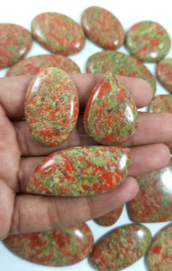 Wholesale Natural Unakite Cabochon Flat Back Green Red Gemstones Crystals Minerals Bulk Wholesale Supplier - Product Image 2