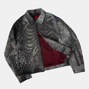 Men's <b>Gothic</b> Printed Wool Blend Bomber <b>Jacket</b> With Skeleton Pattern Zip Front Turn-down Collar Regular Fit Autumn Wear - Product Image 4