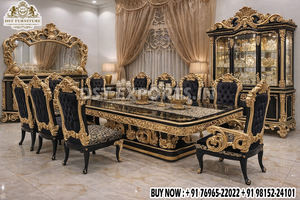 Juego de Comedor Premium de Madera Tallada en Oro para 7 Personas, con Tapicería de Tela Cómoda, de Alta Calidad, Estilo Australiano - Product Image 2