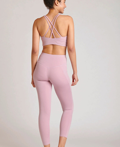 Conjunto de Yoga para Mujer 2026, Color Rosa Sólido, Sujetador Deportivo con Espalda Cruzada, Leggings de Cintura Alta, Sin Costuras, Transpirables, de Spandex con Puntos, 2 Piezas - Product Image 2