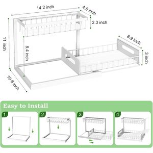 Paquete de 2 Organizadores de Gabinetes Extraíbles, Estante Deslizante de 2 Niveles para Fregadero, Estantes de Almacenamiento Blancos para Cocina y Baño - Product Image 2