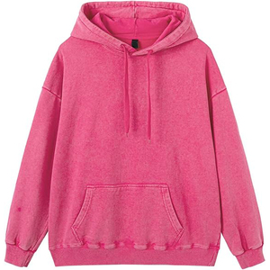 เสื้อฮู้ดดี้ผู้ชายสีชมพูสดใส ผ้าฟลีซหนานุ่ม 100% ผ้าฝ้าย ทรงโอเวอร์ไซส์ สำหรับฤดูหนาว แบบย้อมสีเอซิดวอช  ไม่มีลาย - Product Image 1
