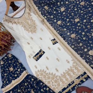 Ensemble Sharara Palazzo en Faux Georgette Lourd avec Dupatta, Broderie de Paillettes 5mm, Tenue de Soirée Ethnique, Tailles M L XL XXL - Product Image 1
