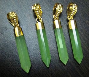 Green Chalcedony Gemstone Pendant 30-40mm Gold Electroplated Pencil Shape Pointed Charms - Product Image 3
