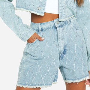 Shorts de Mezclilla Azules Lavados de Primera Calidad, Marca Privada para Mujer, Corte Ajustado, a la Moda, Precio Económico, Servicio OEM - Product Image 6
