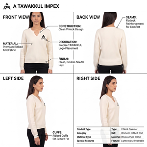Pulls en tricot côtelé à col en V pour femmes, pull en tricot côtelé à col en V pour femmes, couleur unie, manches longues, vêtements décontractés d'automne, 100% acrylique - Product Image 5