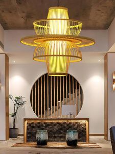 Lámpara de Bambú de Diseño Único con Forma de Disco Escalonado, Tejida a Mano, Lámpara Colgante Decorativa para Techo, Lámpara de Araña para Cafetería o Bar - Product Image 4