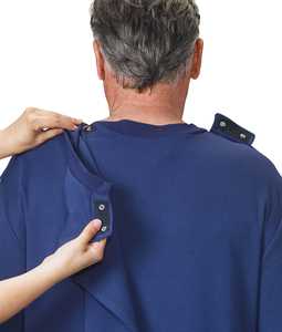 Bata de paciente adaptable para hombres con discapacidad, de algodón tejido azul marino, uniforme de hospital, sin costuras, cuello en V, manga larga, ropa de recuperación - Product Image 6
