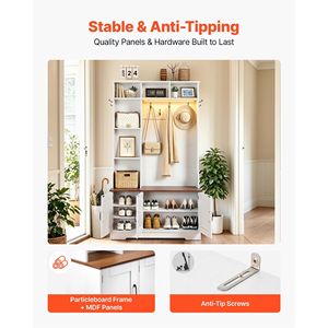 Coat Rack with Bench and Shoe Storage 39" <b>Wide</b> Entryway Hall Tree with Hanging Hooks and Adjustable <b>Shelves</b> - Product Image 6
