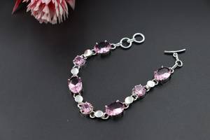 Pulsera de Plata de Ley con Cuarzo Rosa Natural, Corte Ovalado, Hecha a Mano, Ajustable, Joyería de Lujo, Regalo de Cumpleaños para Ella - Product Image 4
