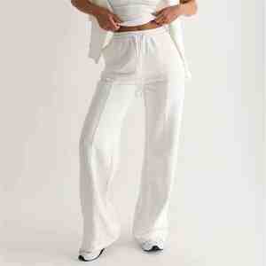 Pantalons pour femmes, mode automne, design personnalisé, pantalons en lin blanc de haute qualité avec poches, pantalons larges à jambes longues, service OEM - Product Image 5