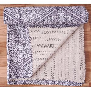 ผ้าคลุมเตียงคันธาทำมือจากอินเดีย ผ้าฝ้าย 100% พิมพ์ลายดอกไม้ด้วยมือ น้ำหนักผ้า 220 กรัม คุณภาพสูง ART&ART - Product Image 5