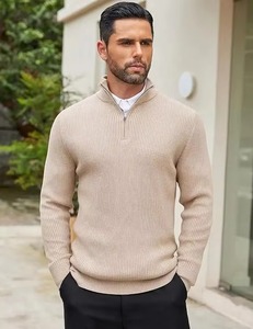 Pull en laine tricoté sur mesure pour homme, col zippé 1/4, couleur unie, manches longues, vêtement d'automne - Product Image 2