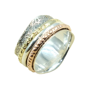 Anillo giratorio hecho a mano de plata de ley 925, latón y cobre, anillo de meditación, anillo giratorio antiestrés, joyería para la ansiedad, regalo para hombres. - Product Image 1