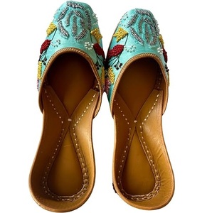 Girls Khussa Embroidered Print Handmade Wedding Flat <b>Light</b> Weight Mixed Colors Custom Designs Punjabi Jutti Khussa For Females - Product Image 4