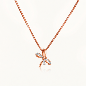 Gold Tone Elegant Ribbon Bow Pendant <b>Necklace</b> Lab Grown Diamond 14K Rose Gold VVS Dainty Fashion Gift Wedding Party Wholesale - Product Image 5