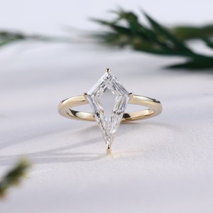 Minimalist Yellow Gold Lab Grown Kite Cut Diamond Solitaire <b>Ring</b> Unique Geometric <b>Crystal</b> Engagement Bridal Anniversary Party - Product Image 3