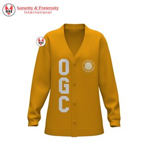 Cárdigan de Mujer con Bordado de Círculo Dorado, Acrílico, Cuello en V, Manga Larga, Secado Rápido |   Cárdigan Bordado Masónico OGC para Mujer - Product Image 1