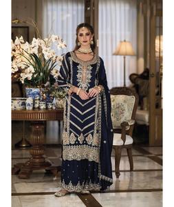 Ropa Étnica India, Salwar Kameez de Chinnon Puro con Bordado Pesado y Lentejuelas, para Bodas y Festividades - Product Image 1