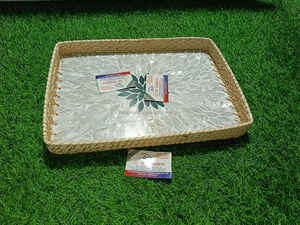 Bandeja de servicio redonda de ratán natural ecológica con Incrustaciones de nácar, juego hecho a mano asequible para decoración de hogar, hotel y Resort - Product Image 4