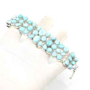 Bracelet en pierre Larimar, argent sterling 925, fait main, bijoux bohèmes, bracelet en argent et Larimar naturel pour femmes - Product Image 3
