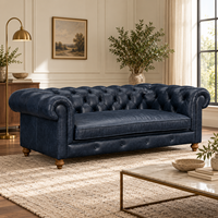 Canapé Chesterfield en cuir véritable trois places, dossier capitonné, accoudoirs roulés, style traditionnel, canapé de salon en cuir