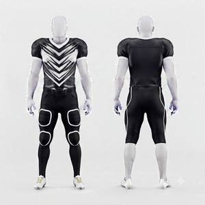 Conjunto de Uniforme de Fútbol Americano Personalizado, Estampado Geométrico en Blanco y Negro, Cuello en V, Manga Corta, Jersey Ajustado que Absorbe la Humedad y Pantalones para Hombre - Product Image 1