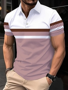 Men's Short Sleeve Color Blocked Contrast Trim Slim Fit Casual Knitted Front Logo Breathable 100% Cotton Shirt White <b>Navy</b> Red - Product Image 3